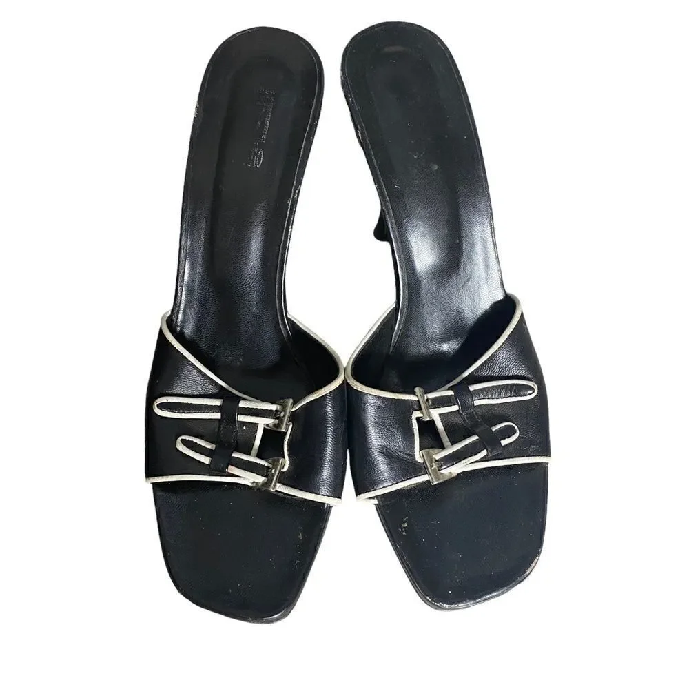 Vintage Black/White Leather Heel Sandal Size 9